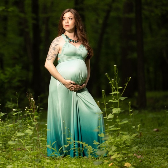 Maternity Photo Shoot Maxi Dress Green - Picture 1 of 2